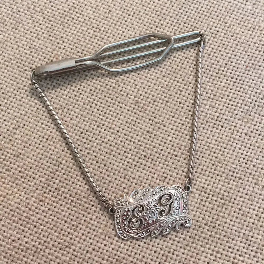 Vintage Men’s Sterling Tie Bar/Clip Initials E & G